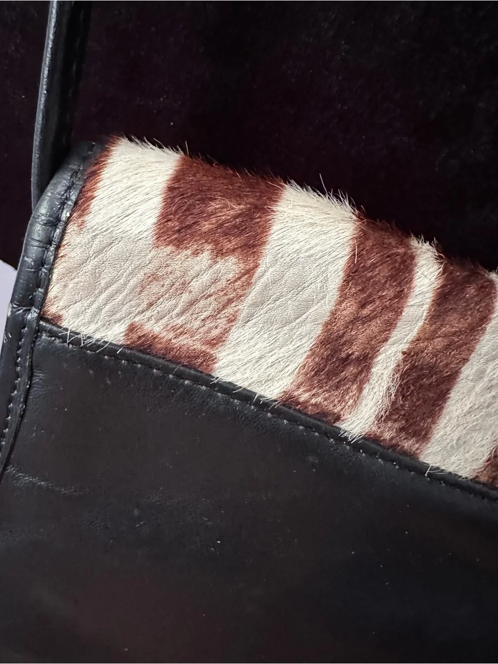 Vintage Zebra Print Hair-on-Hide Crossbody Bag - Genuine Leather - Made in USA